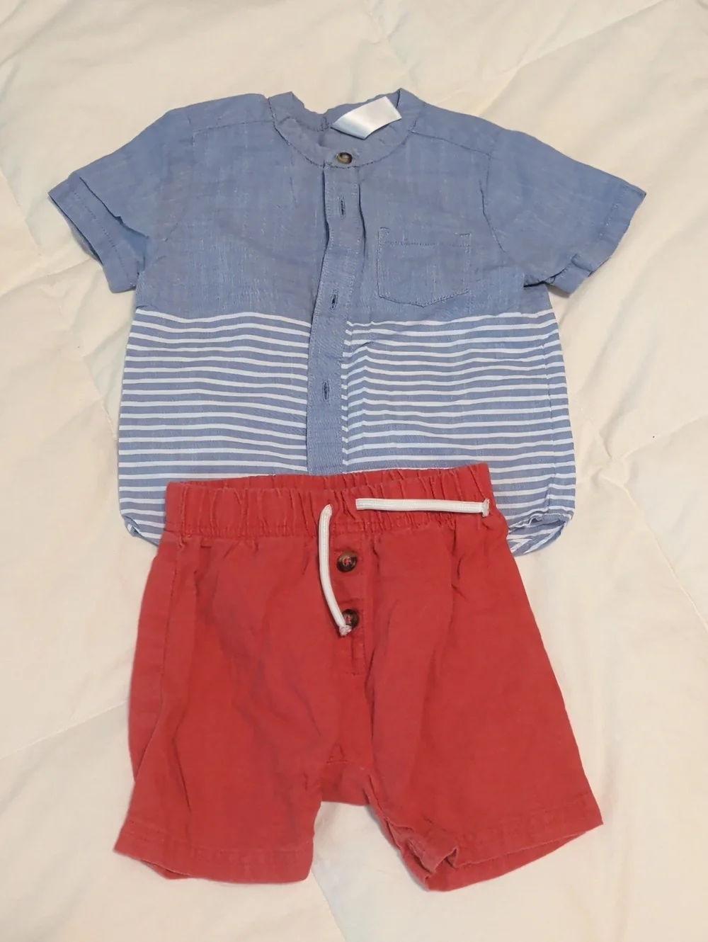 Carter's Blue Striped Top with Coral Red Shorts